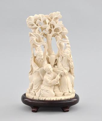 Appraisal: A Chinese Signed Hand Carved Ivory Grouping on Stand Detailed