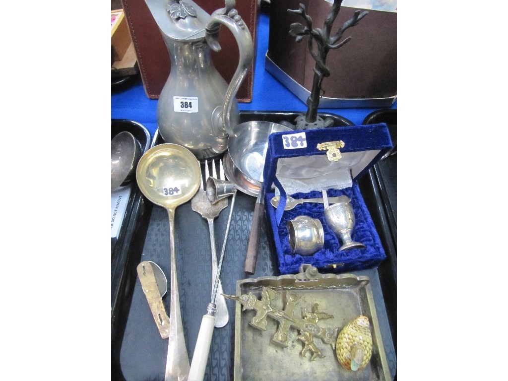 Appraisal: Tray lot of metalware - wine jug candleholder etc