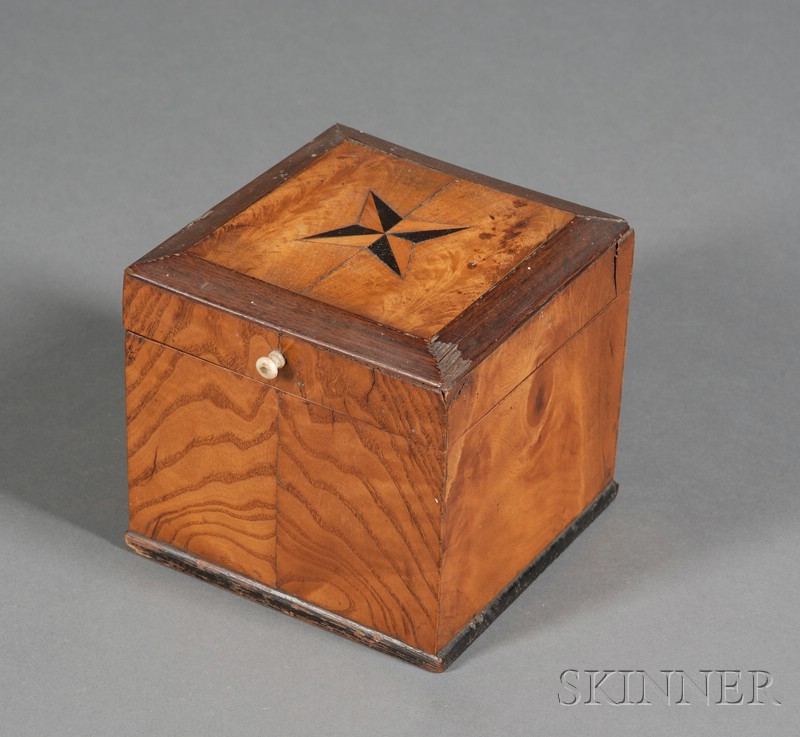 Appraisal: Small Mahogany Veneer Box with Inlaid Star America early th