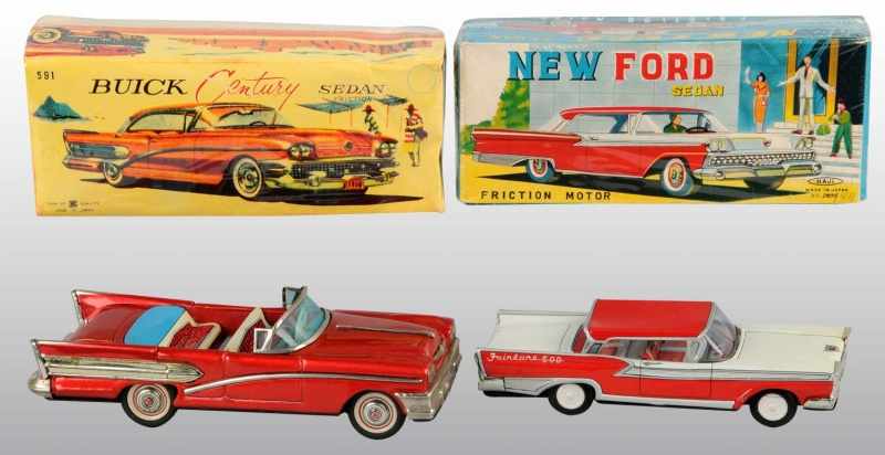 Appraisal: Lot of Tin Litho Car Friction Toys Description Japanese Working