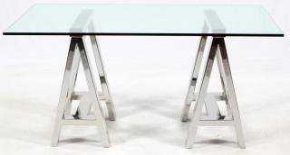 Appraisal: CHROME GLASS CONTEMPORARY DESK CHROME GLASS CONTEMPORARY DESK W L