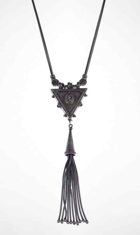 Appraisal: EDWARDIAN STERLING TASSEL NECKLACE The central decoration of foxtail fringe