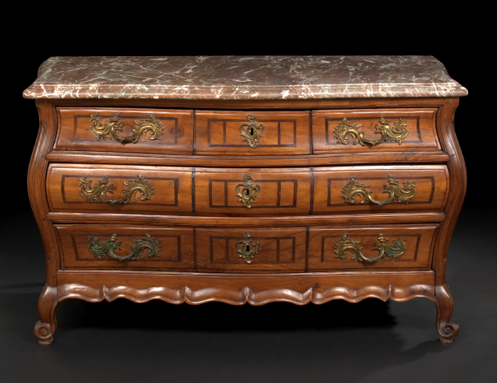 Appraisal: Regence-Style Fruitwood Oak and Marble-Top Bombe Commode late th century