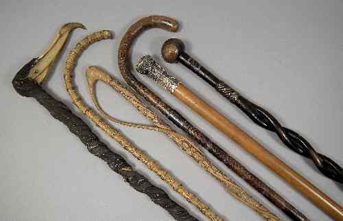 Appraisal: A collection of six walking sticks including - a leather