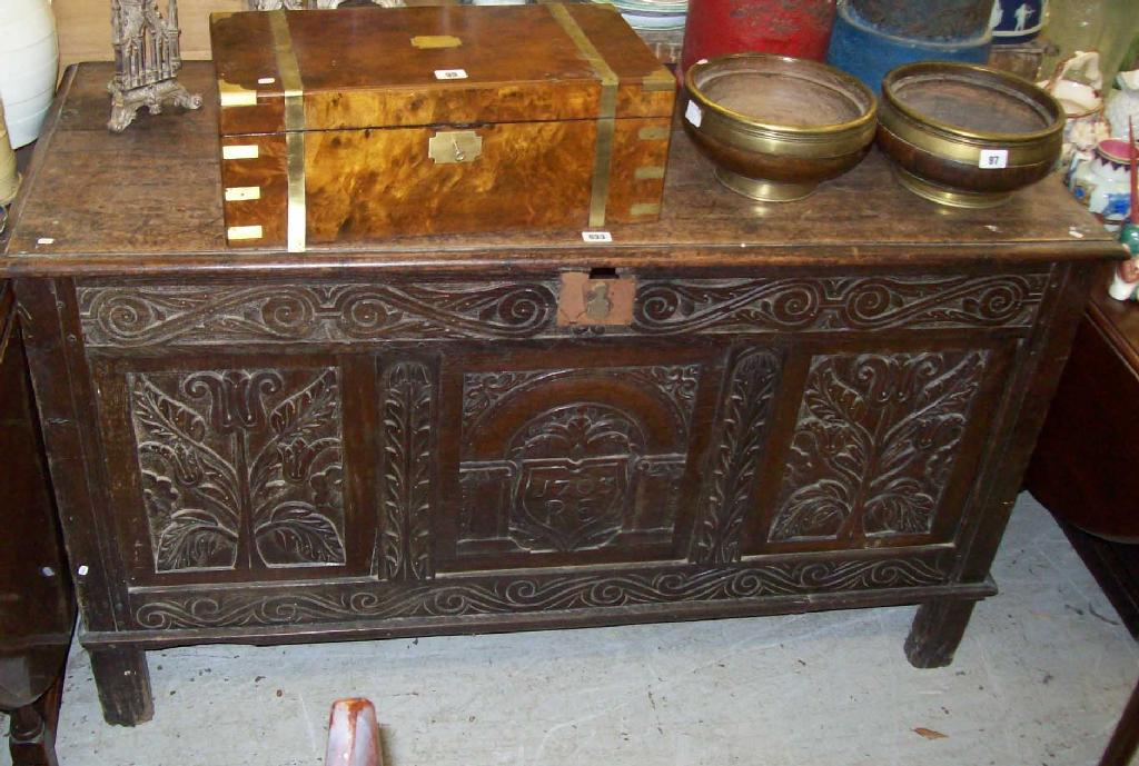 Appraisal: An th century carved oak coffer -