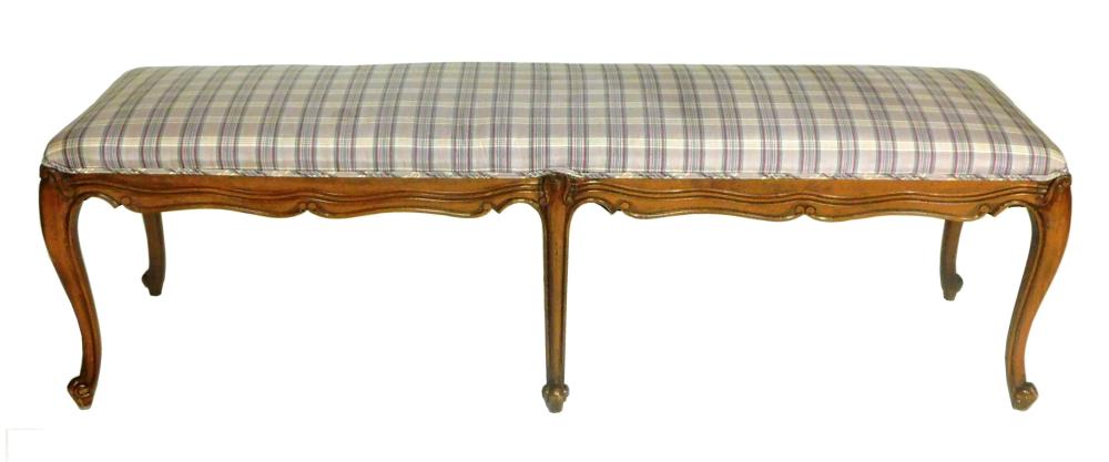 Appraisal: Upholstered bench French style six cabriole legs with walnut stain