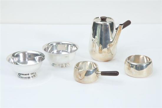 Appraisal: FIVE PIECES STERLING SILVER Three-piece Danish sterling demitasse set marked