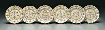 Appraisal: Six faience plates similar Renaissance decoration flanked by scalloped borders