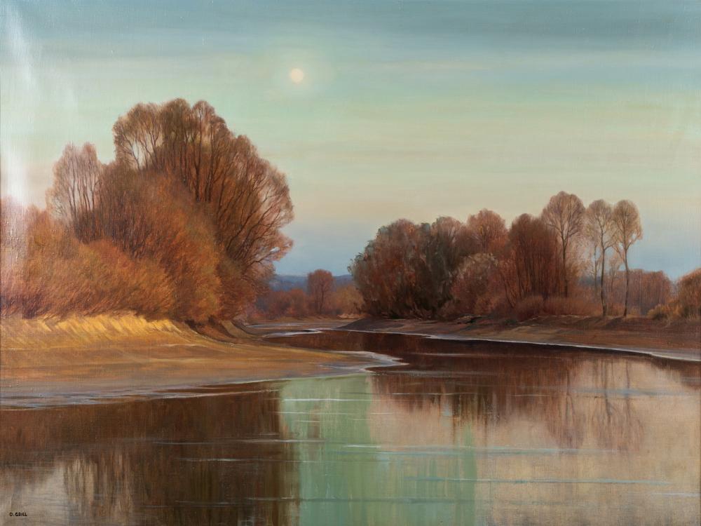 Appraisal: OSWALD GRILL - RIPARIAN LANDSCAPEoil on canvas signed lower left