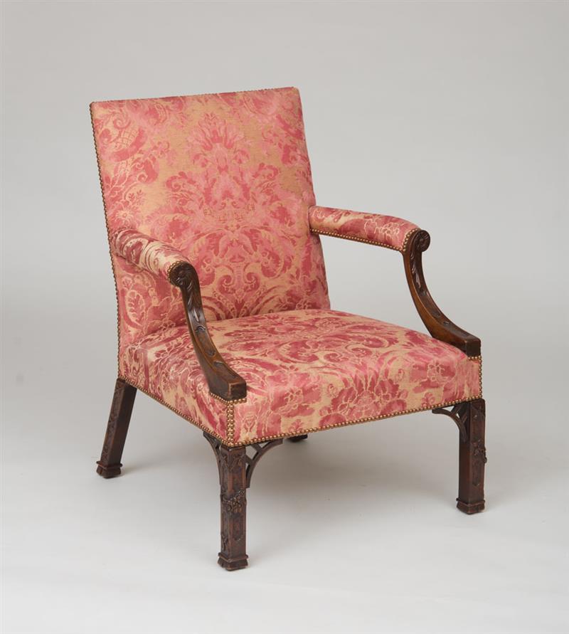 Appraisal: FINE GEORGE III CARVED MAHOGANY GAINSBOROUGH CHAIR x x in