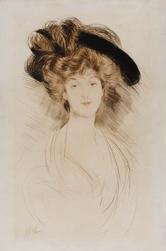 Appraisal: PAUL C SAR HELLEU Femme au Chapeau Color drypoint circa