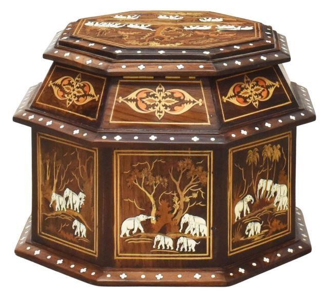 Appraisal: Inlaid rosewood hexagonal storage trunk likely made in Mysuru India