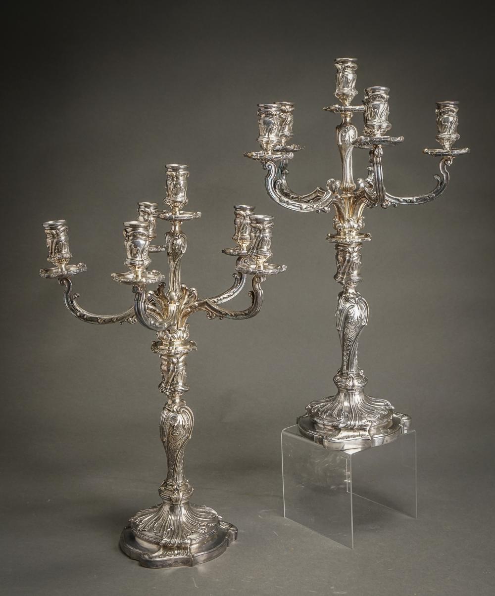 Appraisal: PAIR OF CHRISTOFLE SILVERPLATE SIX-LIGHT CONVERTIBLE CANDELABRA LATE TH CENTURYPair