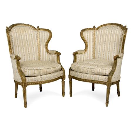 Appraisal: Pair of Louis XVI Style Gilt-Wood Bergeres Estimate -