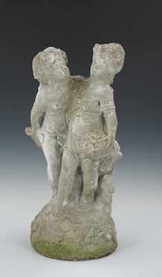 Appraisal: A Cast Cement Garden Statue of Two Children Standing apprx