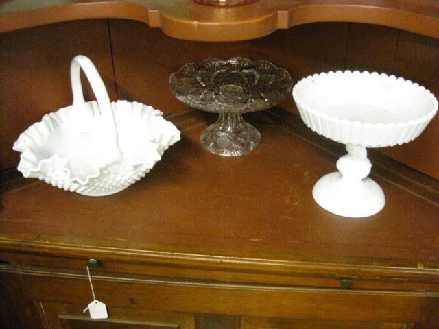 Appraisal: pcs of Glassware Hobnail milkglass basket Jenny Lind milkglass compote