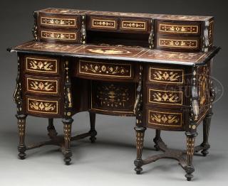 Appraisal: FINE BAROQUE REVIVAL INLAID ABALONE AND CELLULOID ROSEWOOD DESK FINE