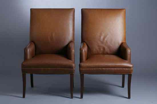 Appraisal: SET EIGHT BROWN LEATHER UPHOLSTERED CONFERENCE TYPE CHAIRS - in