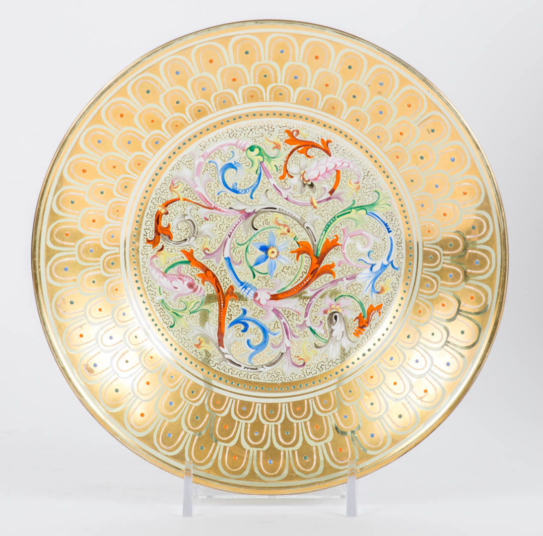 Appraisal: Moser enameled and gilt glass dish late th century in