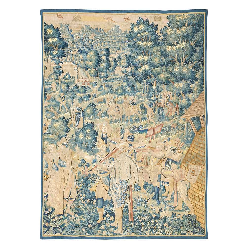 Appraisal: FLEMISH VERDURE TAPESTRY LATE TH CENTURY depicting a hunt scene