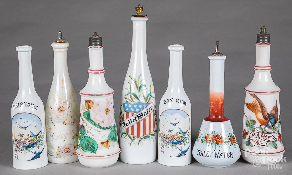 Appraisal: Seven milk glass barber bottles Seven milk glass barber bottles