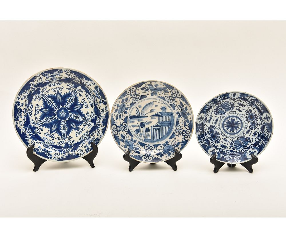 Appraisal: Three Delft Plates Three Delft plates th c Largest h