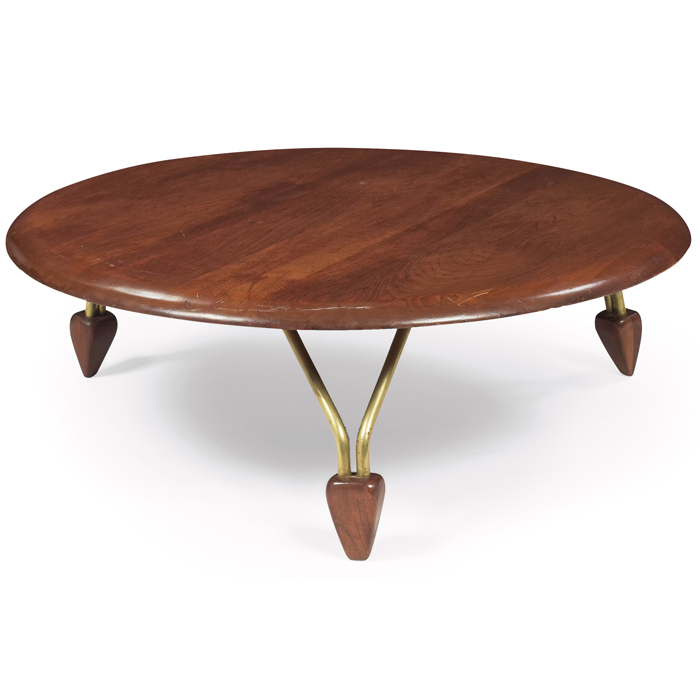 Appraisal: John Keal coffee table by Brown Saltman attribution round walnut