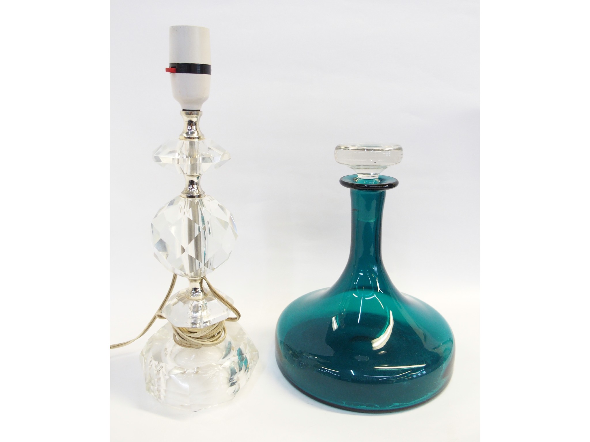 Appraisal: Cut glass table lamp and a blue glass tapering decanter