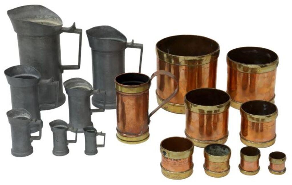 Appraisal: lot of Pewter and copper kitchen measures including copper and