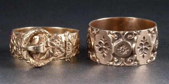 Appraisal: Two Victorian gold rings foliate motif belt-form ring size floral