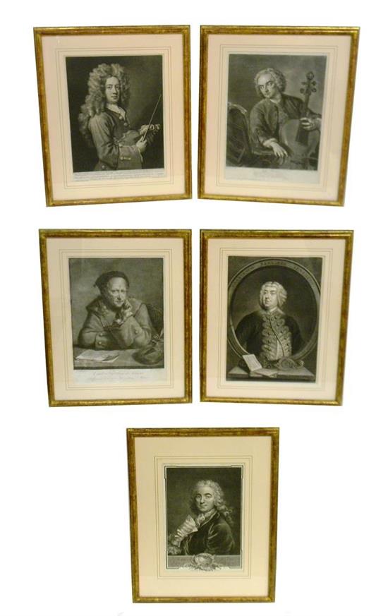 Appraisal: Five etchings and mezzotints of th C composers and musicians