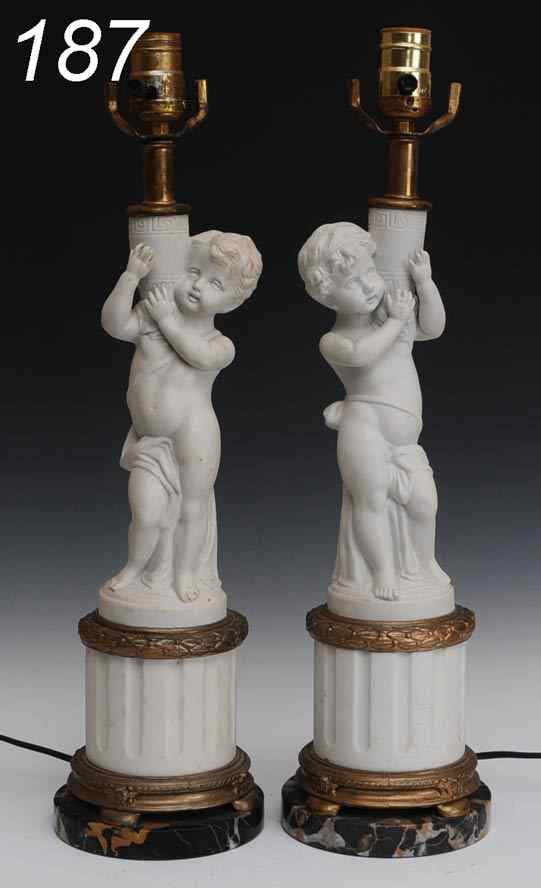 Appraisal: Pair of French Bisque Porcelain Cherub Lamps '' high overall