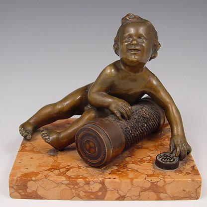 Appraisal: BRONZE CHILD COMMEMORATIVE CELEBRATING TRANSATLANTIC CABLE CROSSING Bare baby with