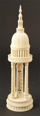 Appraisal: A th century ornamentally turned ivory desk thermometer of colonnade