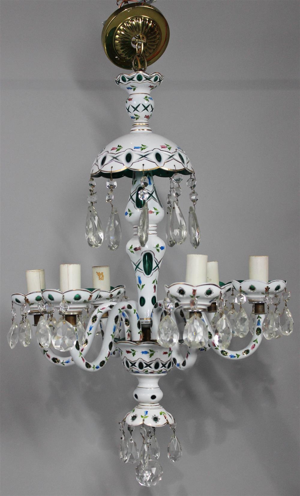 Appraisal: GREEN BOHEMIAN GLASS SIX LIGHT CHANDELIER - h in