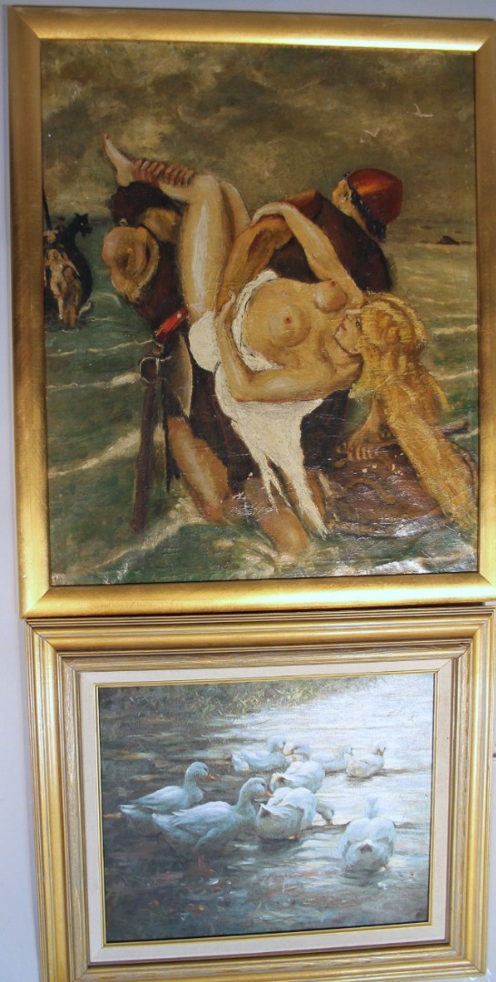 Appraisal: thC English School Nude figure being carried out to sea