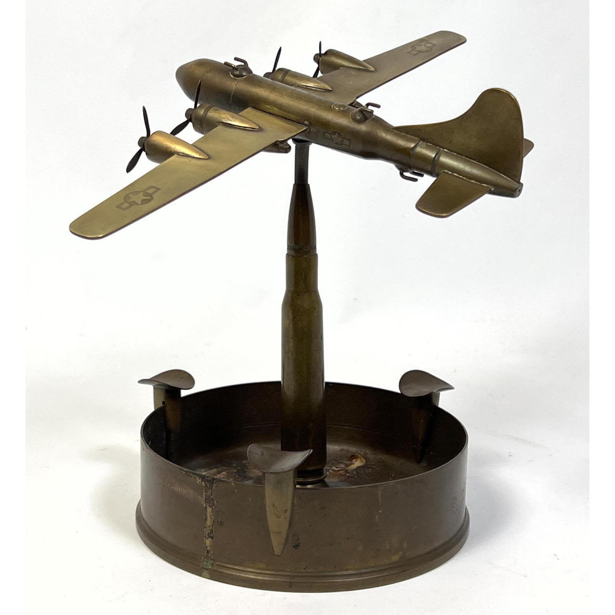 Appraisal: Brass Trench art sculpture of a propeller Bomber condition of