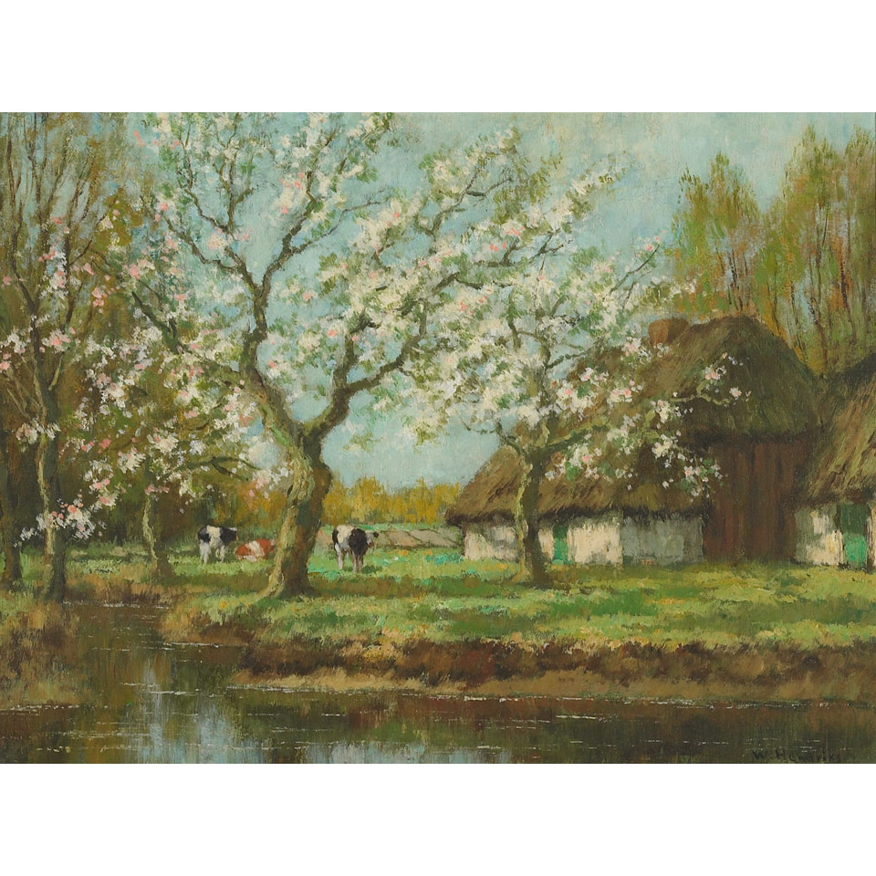 Appraisal: Willem Hendricks - Dutch APPLE BLOSSOMS SUNNY SEPTEMBER Pair of