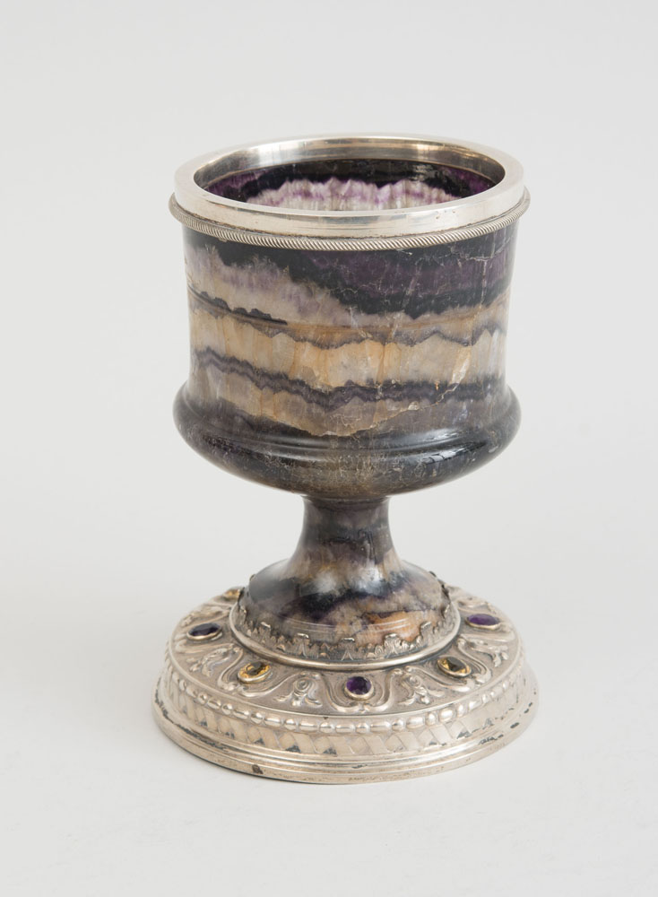 Appraisal: BLUE JOHN GOBLET With silver-plate rim the foot with faceted