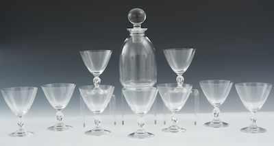 Appraisal: A Lalique Carafe and Nine Wine Goblets A Frejus carafe