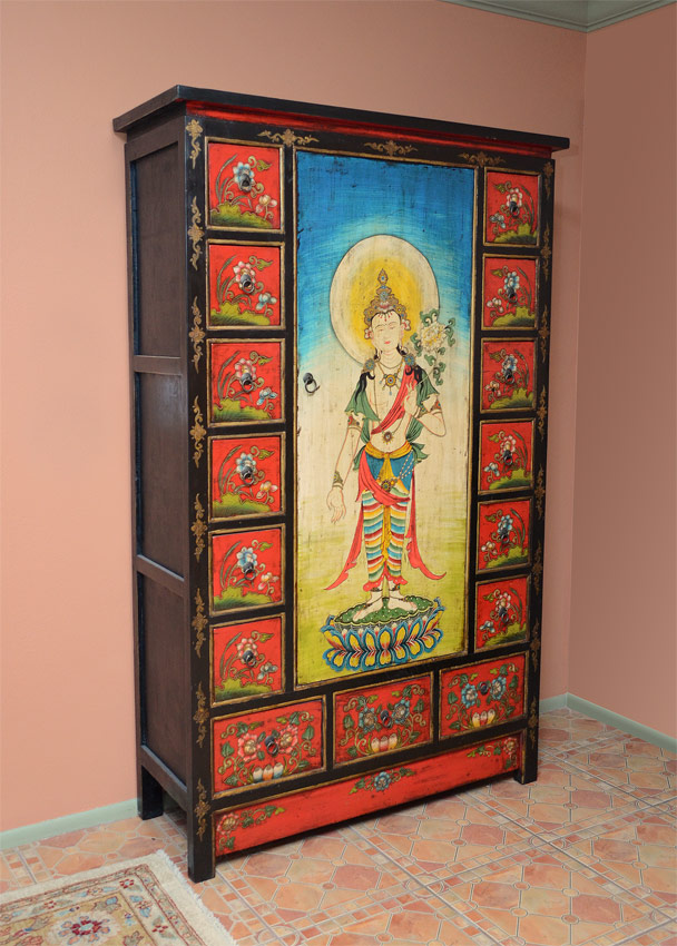 Appraisal: PAINT DECORATED ASIAN MULTI DRAWER CUPBOARD Paint decorated all over