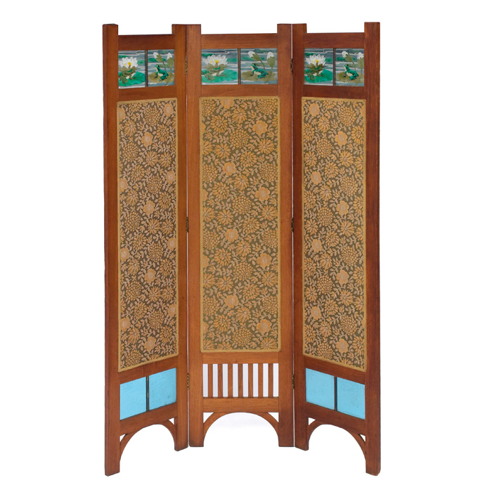 Appraisal: Arts and Crafts style screen contemporary painted glass panels to