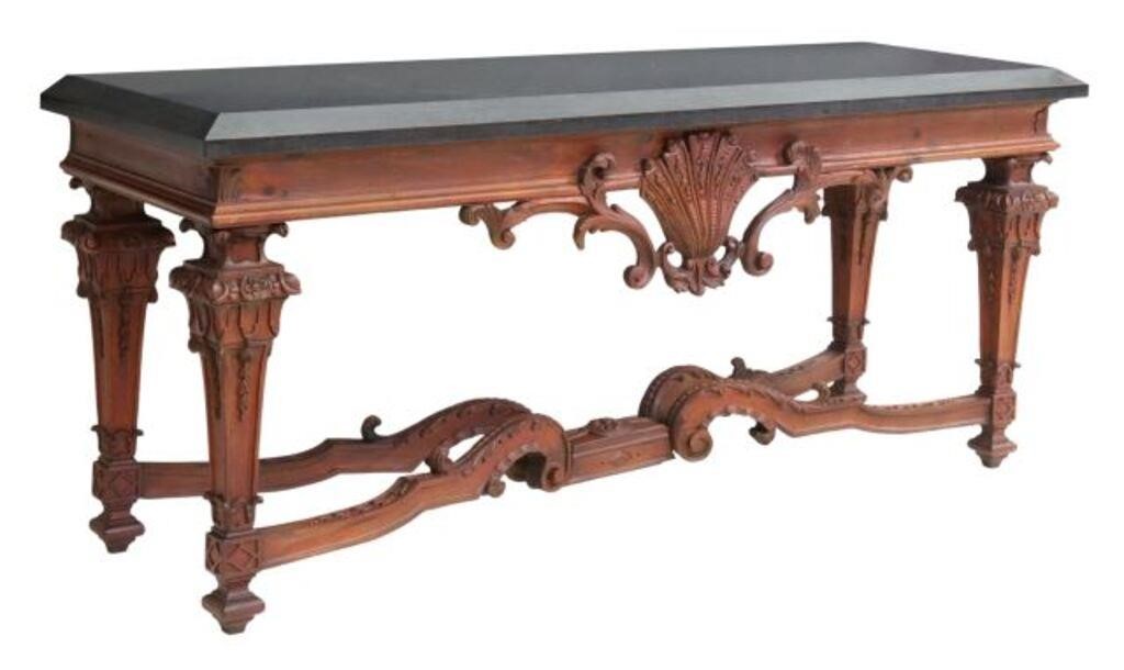 Appraisal: French Louis XIV style console table th c marble top