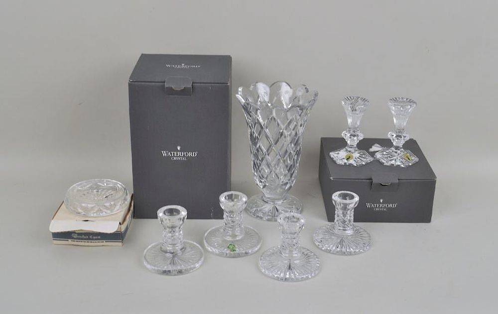 Appraisal: Group of Five Waterford Crystal Items comprising a trumpet vase