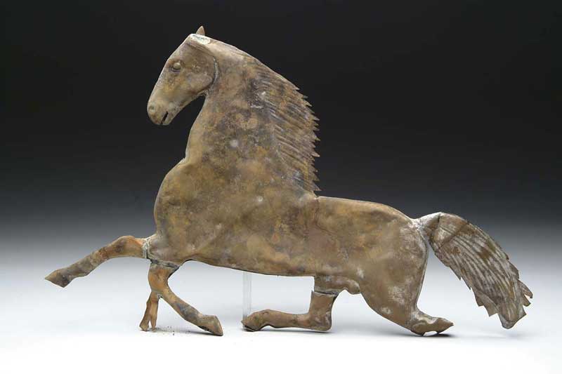 Appraisal: COPPER BLACKHAWK WEATHERVANE Antique weathervane shows a trotting horse with