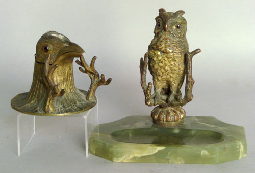 Appraisal: Two bronze inkwells early th c h and h