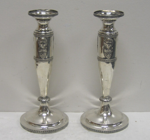 Appraisal: PAIR OF CONTINENTAL SILVER CANDLESTICKS Each classical style baluster form