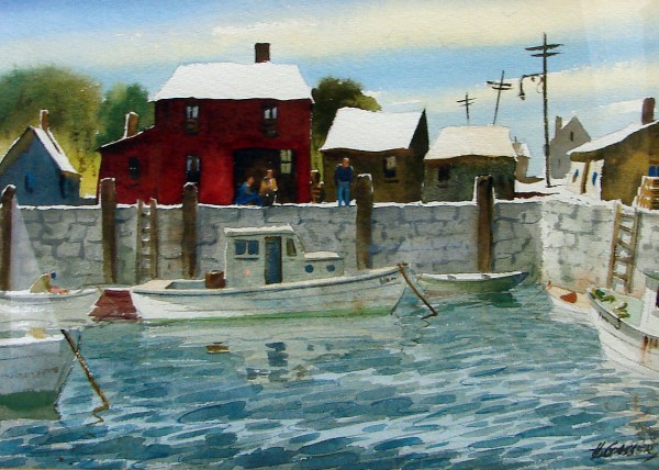 Appraisal: Along the Dock watercolor x sight SLR H Gasser Artist