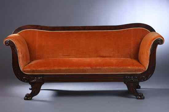 Appraisal: LOUIS PHILIPPE CARVED WALNUT CANAP th century later tangerine-color velvet