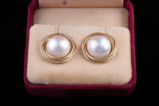 Appraisal: PAIR YELLOW GOLD AND MABE PEARL CLIP BACK EARRINGS